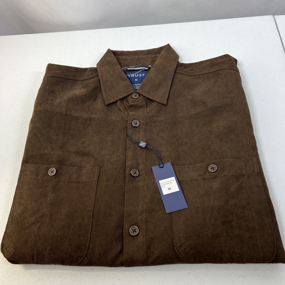 NWT Trust Mens Brown Long Sleeve Button Up Business Shirt Size Medium‎